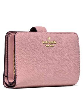 New Kate Spade Lena Medium Compact Bifold Wallet Pebble Leather Dusk Rose